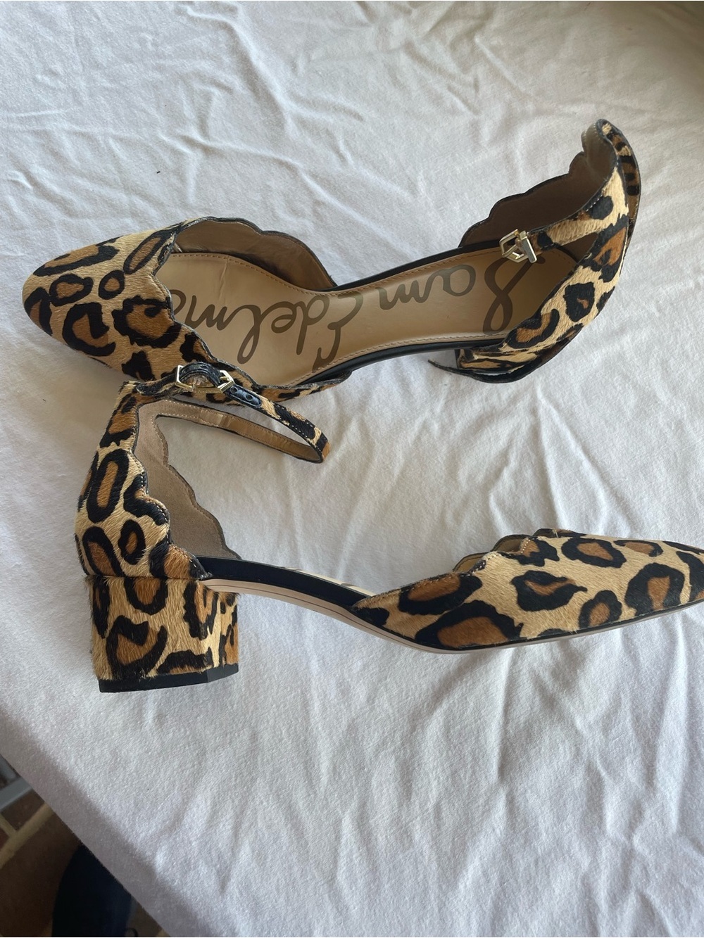 Sam Edelman Leopard Print Scalloped Ankle-Strap Block Heels Sz 11